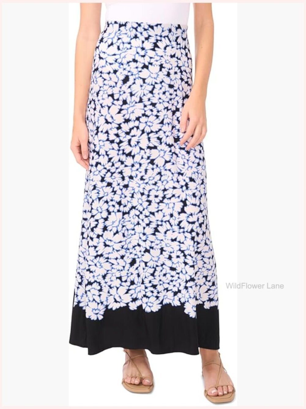 Floral Maxi Pull On Skirt High Rise Elastic Waist Flowing